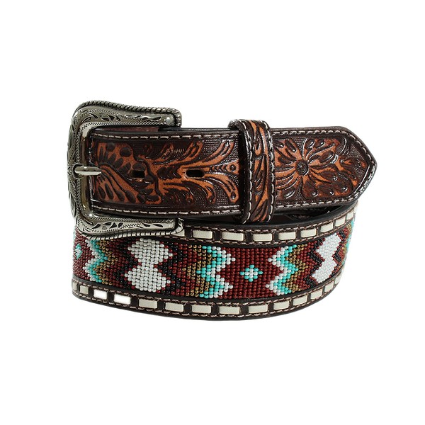 Ariat Men's Belt 1-1/2" Embossed Beaded, Size 42, Brown