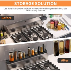 30 Inch Silicone Magnetic Stove Top Shelf, Kitchen Shelf Over Stove Spice Rack Apartment Must Haves Kitchen Gadgets for Above Stovetop Seasoning Organization and Storage with 2 Functional Prtitions