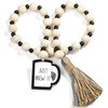 Jetec Coffee Bar Decor Wood Bead Garland with Tassel Coffees