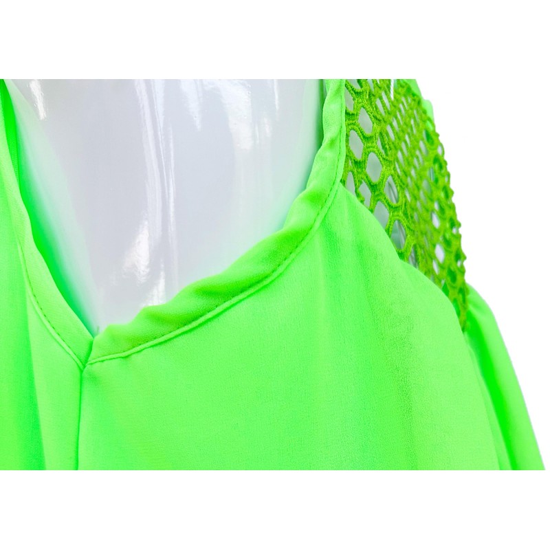 iToolai Women Summer Chiffon Sleeveless Beach Shift Dress(Fluorescent Green,L)
