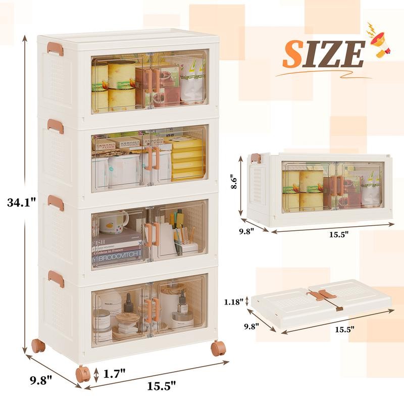 Raybee Small Storage Bins with Wheels, Mini Stackable Plastic Folding