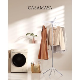 CASAMAYA Clothes Drying Rack Foldable, 59 inch Tripod Laundry Drying Rack Indoor with Rotating Clothes Rail for 27 Pieces of Clothes, Space Saving, Stainless Steel, White and Silver CDR001W01