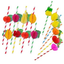 Summer Party Decoration Cocktail Straws - 30Pcs 3D Fruits Paper Straws Summer Party Straws,Cocktail Accessories for Drinks,Hawaiian Party Accessories for Tropical Beach Party Supplies Drinking Straws