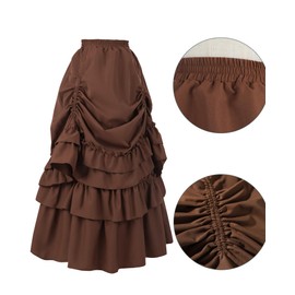 FCCAM Gothic Steampunk Skirt Women's Saloon Girl Skirt Medieval Maxi Skirt Renaissance Skirt with Ruffle Pirate Skirt, brown, L