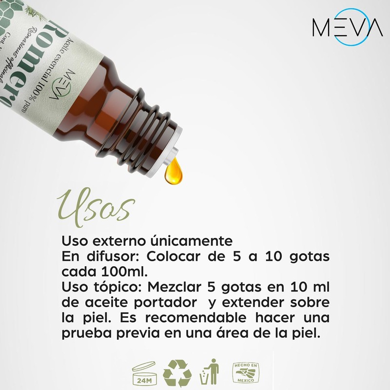 MEVA ACEITE ESENCIAL 100% PURO DIFUSOR MASAJE 10ML (Romero)