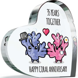 35th Anniversary Plaque Gifts for Wife Husband - Happy Coral Anniversary - I Love You Romantic Acrylic Heart Gift For Women Men, 100mm x 100mm Present For Couples Thirty-Fifth Wedding Anniversaries