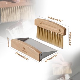 MUVNA Espresso Cleaning Brush Set, a Wood Handle Cleaning Brush & a Dustpan, Coffee Bar Brush, Coffee Cleaning Tool (Silver)