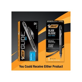 BIC Glide Bold Black Ballpoint Pens, Bold Point (1.6mm), 12-Count Pack, Retractable Ballpoint Pens With Comfortable Full Grip (VLGB11-BLK)