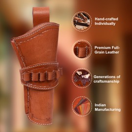 AS HANDCRAFT Western Cowboy Gun Holster Heritage Rough Rider Holster for Revolver with Ammo Loops Tooled Leather Pistol Holster Right (Tan - .44,45ACP Caliber)