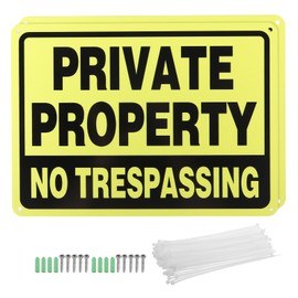 PATIKIL 10x7 Inch No Trespassing Signs, 2 Pack Reflective Aluminum Private Property Signs Metal Warning Signs with Screws & Ties for Indoor Outdoor Warning, Yellow/Black