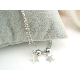 Boowhol Women's 925 Sterling Silver Anklet Double Chain Bracelet Foot Decorative Beads Stars, enamel, without stone