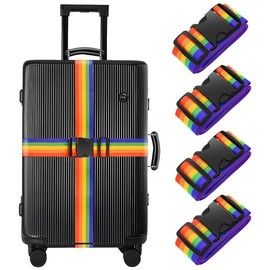 BILIONE Set of 4 Suitcase Straps for Travel Suitcase, Suitcase Strap Set, Durable Suitcase Straps, Adjustable Luggage Straps, Premium Accessories for Travel Bags Closure (Rainbow)