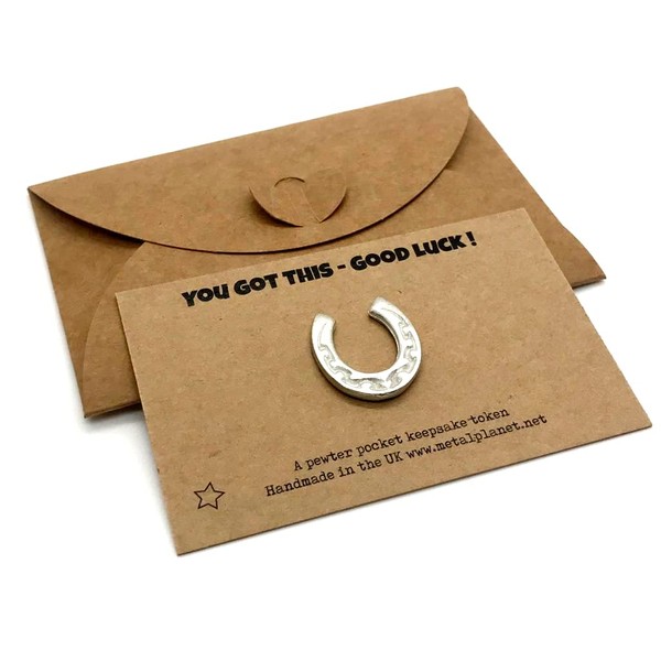Good Luck horseshoe lucky keepsake token on printed card with