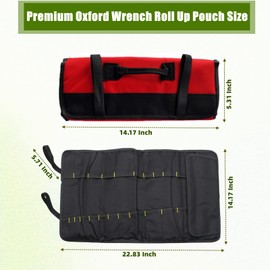 BLIRITEL 22 Pockets Tool Roll Bag, Oxford Wrench Roll Up Pouch, Wrench Organizer & Tool Pouch for 10 Sockets, Roll Up Tool Bag for Mechanic Electrician Craftsman (Red)