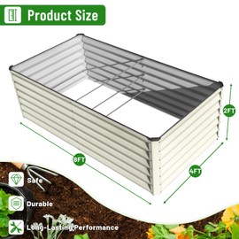 SnugNiture Galvanized Raised Garden Bed 8x4x2FT Outdoor Large Metal Planter Box Steel Kit for Planting Vegetables, Flowers, Beige White