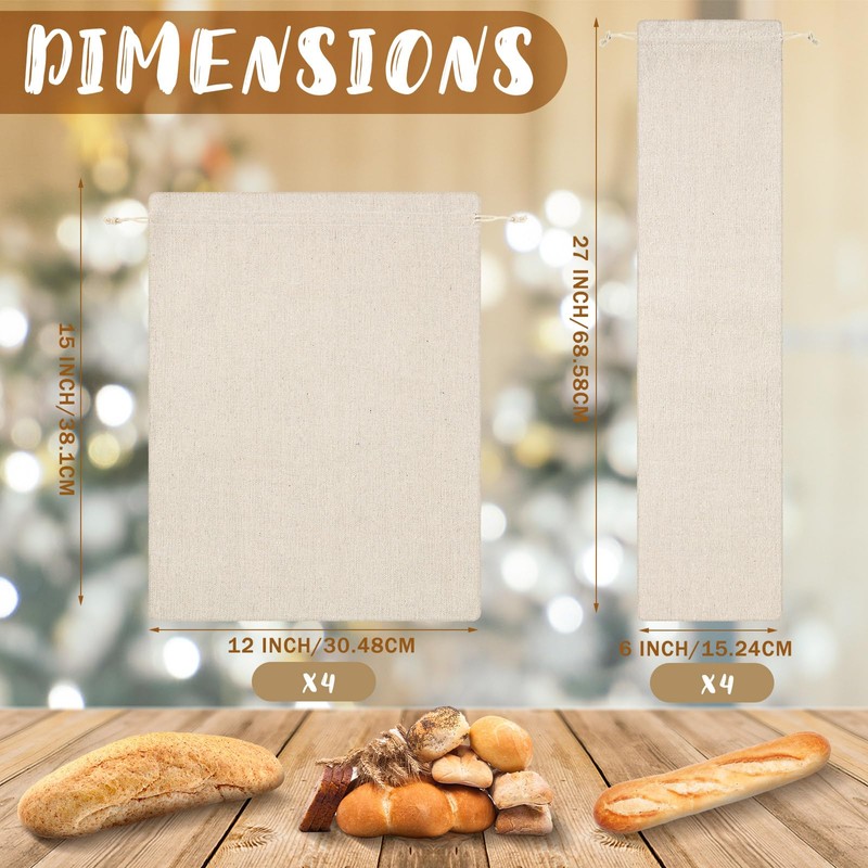Woanger 8 Pcs Linen Bread Bag Burlap Drawstring Reusable Bread