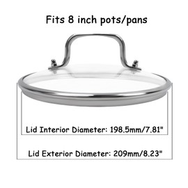 HEVSTIL 8-Inch Tempered Glass Lid – Heat Resistant to 220°C, Dishwasher Safe – Steam Vent & Cool-Touch Handle – Universal Fit for Pots, Pans & Skillets (Fits 8" Rim)