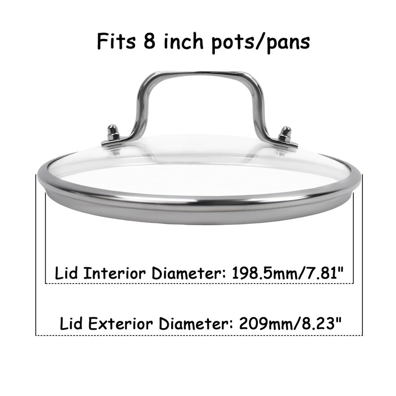 HEVSTIL 8-Inch Tempered Glass Lid – Heat Resistant to 220°C,