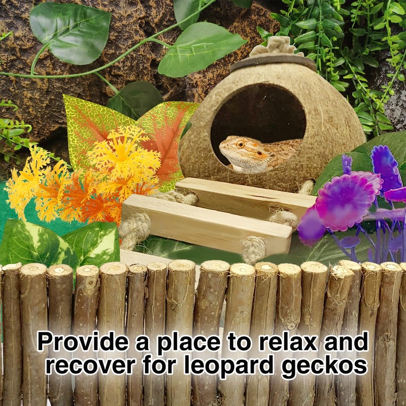 Hamiledyi Leopard Gecko Tank Accessories, 10 Pcs Reptile Vines Plants