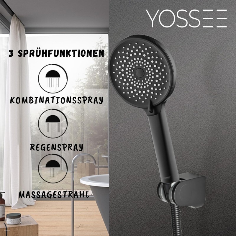 YOSSEE 1.5M Smooth PVC Shower Hose and Head Bundle with