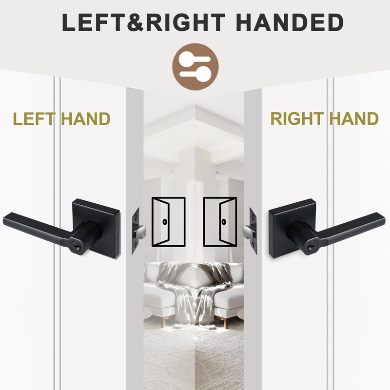 HISAFE Heavy Duty Keyed Entry Door Lever, Matte Black Square