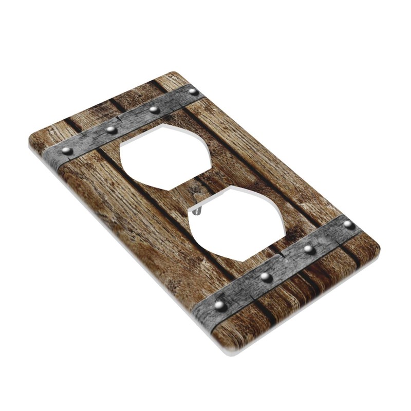 1 Gang Duplex Brown Wooden Barn Doors Receptacle Wall Plate