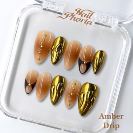 NailPhoria｜SURPRISE DEAL Collections (70 Styles) acrylic press nails:_Amber Drip_S