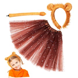 ibasenice Lion Sequins Cosplay Costume - 1 Set Star Sequins Tutu Skirt Lion Ear Headband and Tail for Toddler Kids Fancy Dress up