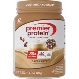 Premier Protein Powder, Café Latte, 30g Protein, 95mg Caffeine for Energy, No Added Sugar, 100% Whey Protein, Keto Friendly, Soy & Gluten Free, 23.9 oz, 17 Servings (Packaging May Vary)