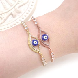 Vivaday Beautiful Gold Plated Evil Eye Tennis Bracelet with Slider Clasp, Fashion Women's Wedding and Engagement Jewelry Gift for Girlfriends Girls Daughters and Best Friends