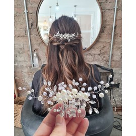 3PC Wedding Hair Accessories for Women Clysburtuony Bridal Flower Side Hair Clips Pearl Bridal Headpiece Wedding Hair Pins (White Combs) … (White)