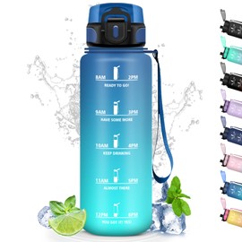 Drinking Bottle, 1.5 Litres, Sports Water Bottle with Filter, Gym Water Bottle with Time Marking, Can Be Carried, Leak-Proof, for Camping, Hiking, Yoga, Running