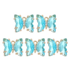 sourcing map 5 Pcs Crystal Gold Plated Butterfly Charm, Brass Zircon Charm Pendant for Phone Accessories Keychain Crafting, Lake Blue, 12x10mm