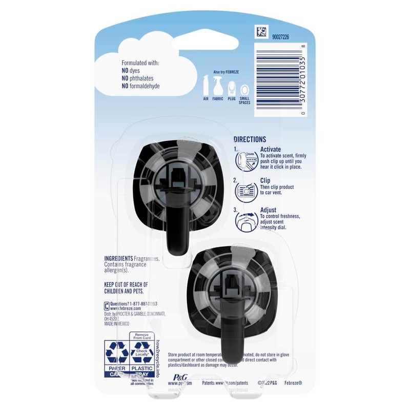 Febreze Car Vent Clip Air Freshener, Odor Eliminator for Up