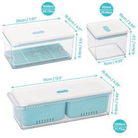 BELLE VOUS 3er-Pack stapelbare Gemüsebox - Obst Aufbewahrung mit Abtropfkörben - Gemüse Kühlschrankbox - wiederverwendbare Behälter mit Deckeln für Kühlschrank Gefrierfach