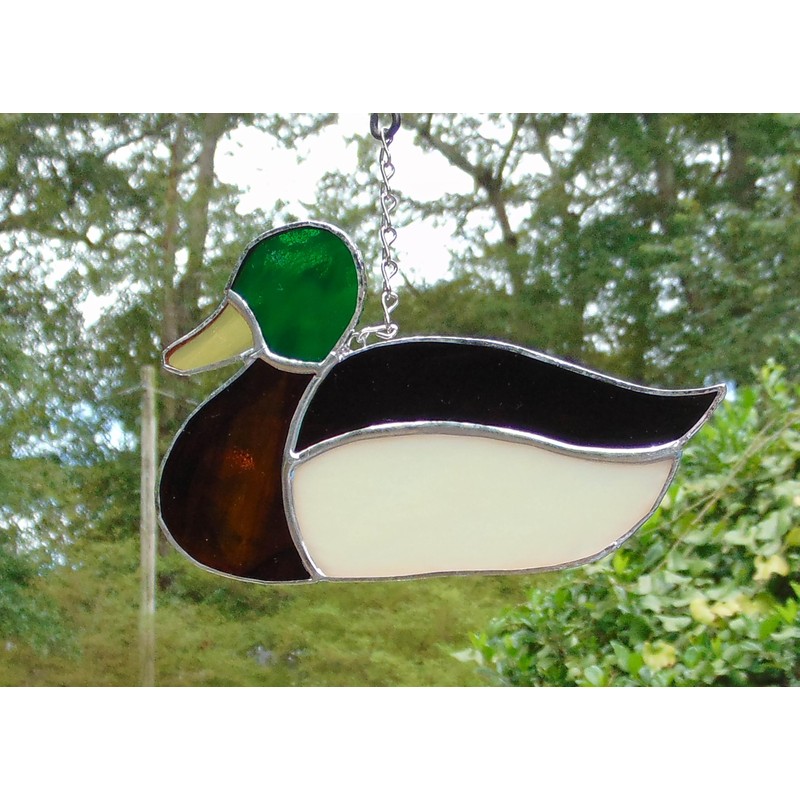 Handmade Mallard Duck Stained Glass Window Decor Ornament