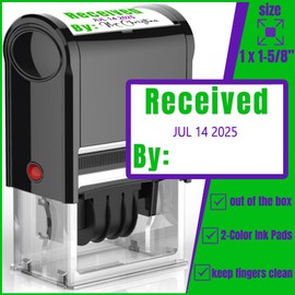 Bertiveny Received Stamps with Date Self Inking Office Rubber Stamps Large Date Stamper Self inking with Received Stamps 12-Year Band 2-Color Ink (Green/Purple, Received Stamps with Date)