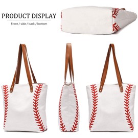 I IHAYNER Large Baseball Tote Bag Sports Printing Utility Top Handle Shoulder Bag Canvas Sport Travel Beach for Women Gifts