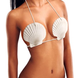 HolyMaji Mermaid Seashell Bra with Cord, 4.5" Hawaiian Shell Top DIY Fashion Chest Chain for Women Bikini Parties Supplies Ivory