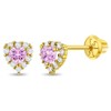 14k Yellow Gold Pink & Clear Cubic Zirconia Heart Screw