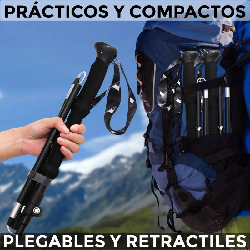 Bastones Senderismo Ajustables Aluminio Plegables 2 Pzas. Color Par Mango