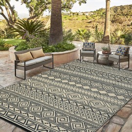 MilleLoom 9x18 Large Outdoor Plastic Straw Rug, Outdoor Rug, Reversible Plastic Camping Mats, Easy Cleaning, Non Shedding Patio Rug for Outdoors, Backyard, Picnic, Patio, Deck, Black/Brown