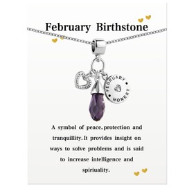 KunBead Jewelry 18 inch Family February Birthstone Heart Birthday Crystal Charm Pendant Necklace for Women