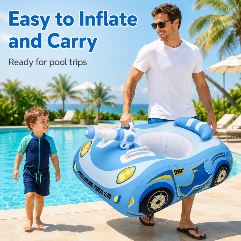 Kids Inflatable Car Pool Float with Removable Canopy & Water