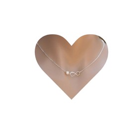 Yheakne Boho Pearl Infinity Choker Necklace Silver Pearl Pendant Necklace Figure Eight Necklace Chain Jewellery for Women and Girls Gifts (Silver)