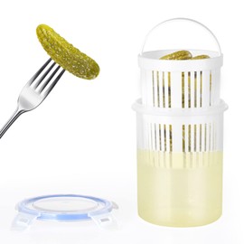 Qcwwy Cucumber Jar with Strainer, Continuous Cucumber Contianer with Removable Lift Up Strainer, Kitchen Supplies for Storing Olives, Jalapenos, Sliced Cheese, Fruits