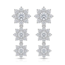 JDE Women's Earrings, 3 Row Flowers, Swaying, Cubic Zirconia