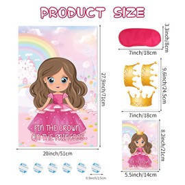 Hxezoc Pin The Crown on The Princess Party Games for Girls Princess Birthday Party with 24 Pcs Crowns, Large Princess Party Games Poster for Kids Girls Princess Birthday Party Carnival Party Supplies