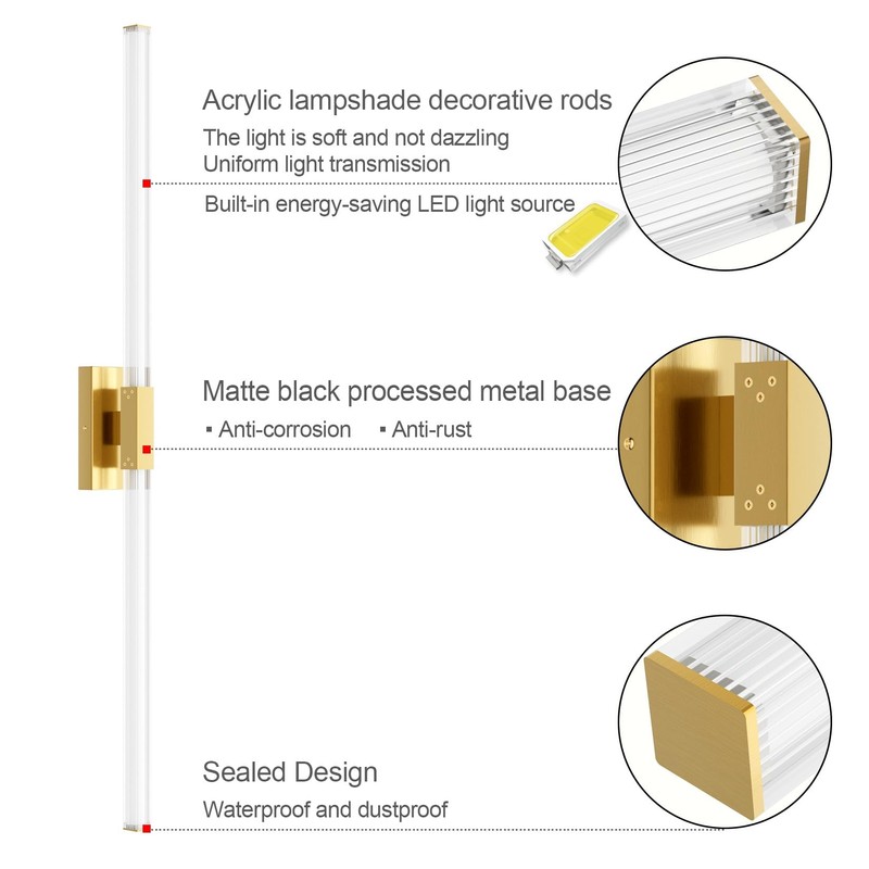 Ralbay 48inch Gold Bathroom Vanity Lights Bar 36W Modern LED