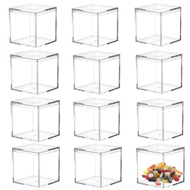 LOVPLAY Small Acrylic Box with Lid Clear 12 Pack Acrylic Square Cube Containers Plastic Storage Box 2.4x2.4x2.4Inch/60X60X60mm for Birthday Valentine's Day Party Favor Candy Pill and Tiny Jewelry